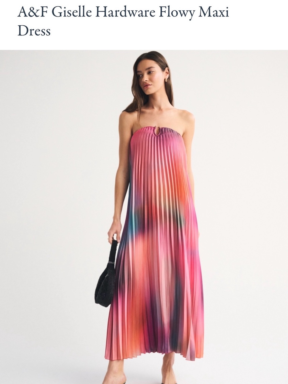 Abercrombie & Fitch Pink Orange Ombre Pleated Strapless Maxi Dress